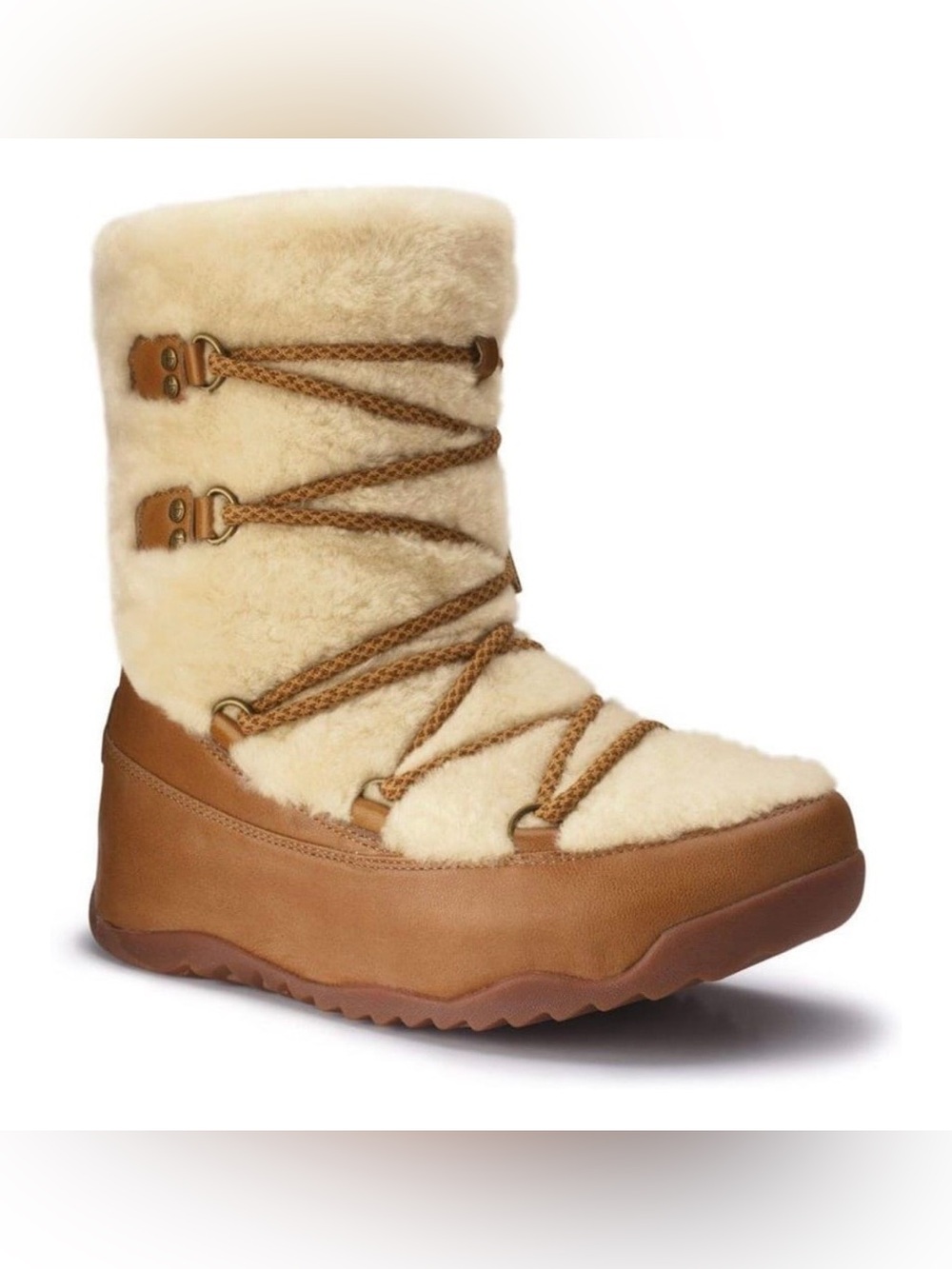 Fitflop Superblizz Shearling Lace Up Winter Boots Maple Ski‎ Stylish Chunky Sole